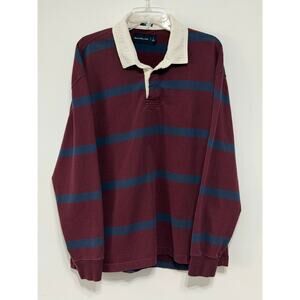 Abercrombie & Fitch men’s rugby shirt in burgundy & navy preppy Y2K heritage